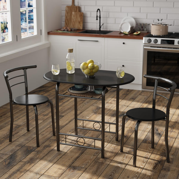 3-Piece Round Dining Table & Chair Set with Built-In Wine Rack