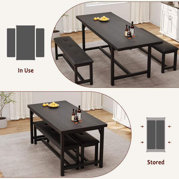 3-Piece Extendable Dining Table Set with 2 Upholstered Benches