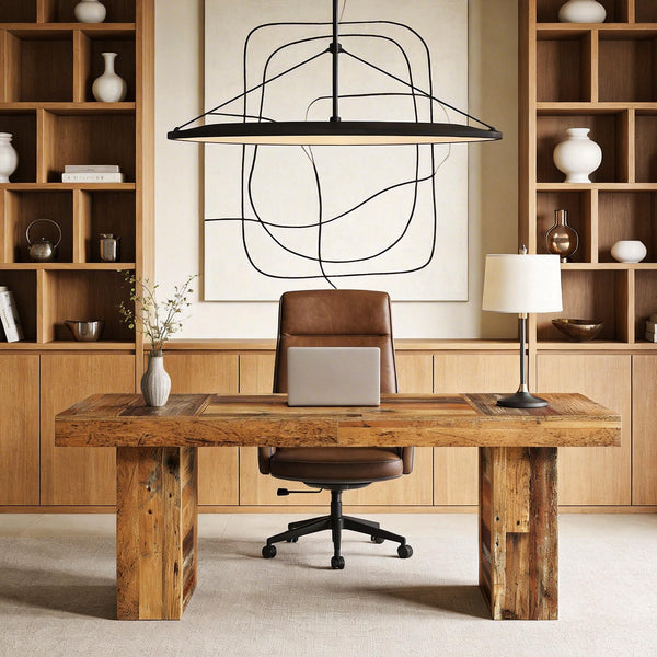 63-Inch Farmhouse Executive Desk with Rustic Wood Grain Finish