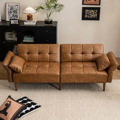 85" Convertible Futon Sofa Bed with Storage & Adjustable Armrests