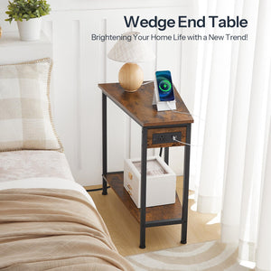 Wedge End Table with Charging Station & Open Shelves
