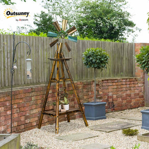 Windmill Weathervane with Bottom Shelf – Rustic Outdoor Fir Wood & Steel