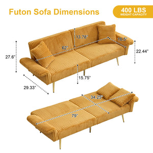 Convertible Futon Sofa Bed with Adjustable Backrest & Pillows