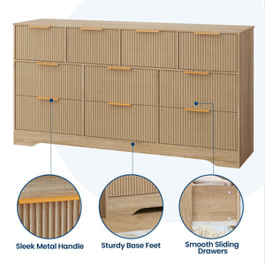 10-Drawer Fluted Dresser with Gold Handles