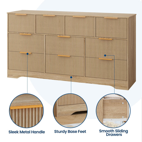 10-Drawer Fluted Dresser with Gold Handles