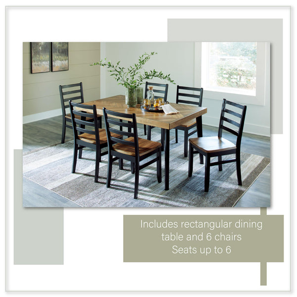 7-Piece Rectangular Dining Table Set with 6 Ladderback Chairs