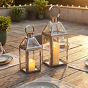 Silver Candle Lanterns Set of 3 – Stainless Steel & Tempered Glass