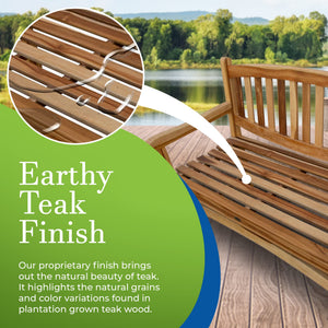 Solid Teak Wood Outdoor Bench with Armrests & Backrest