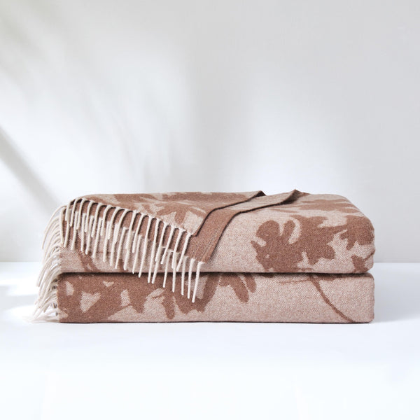 Botanical Wool Cashmere Throw Blanket — Brown, 60"W x 70"L