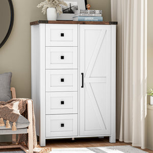 5-Drawer Dresser with Barn Door & Adjustable Shelves