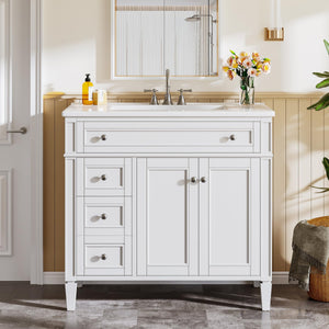 36-Inch Bathroom Vanity with Sink, 4 Drawers & 2 Doors, Solid Wood Frame