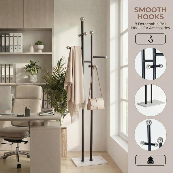 Heavy Duty Freestanding Coat Rack with Marble Base & 14 Hooks