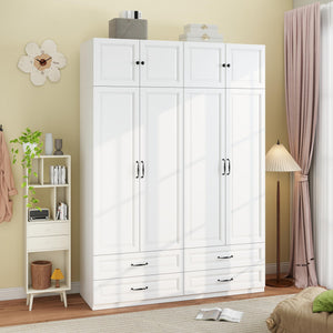 Wardrobe Closet with 2 Doors, 2 Drawers & Hanging Rod