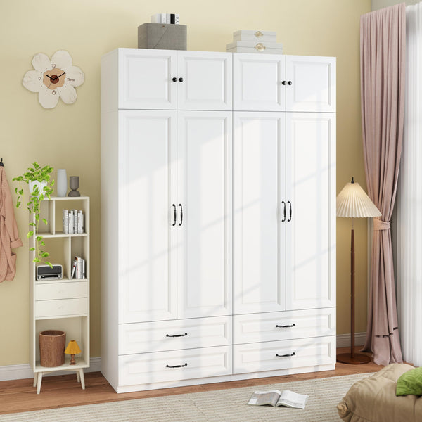 Wardrobe Closet with 2 Doors, 2 Drawers & Hanging Rod