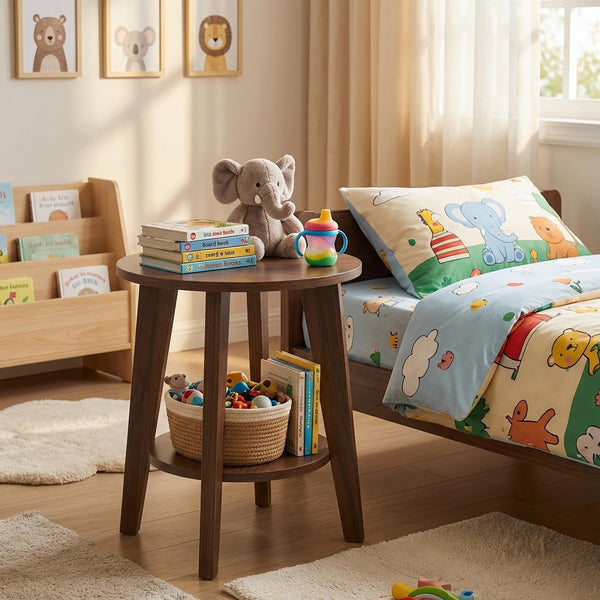 Round Side Table with 2-Tier Storage