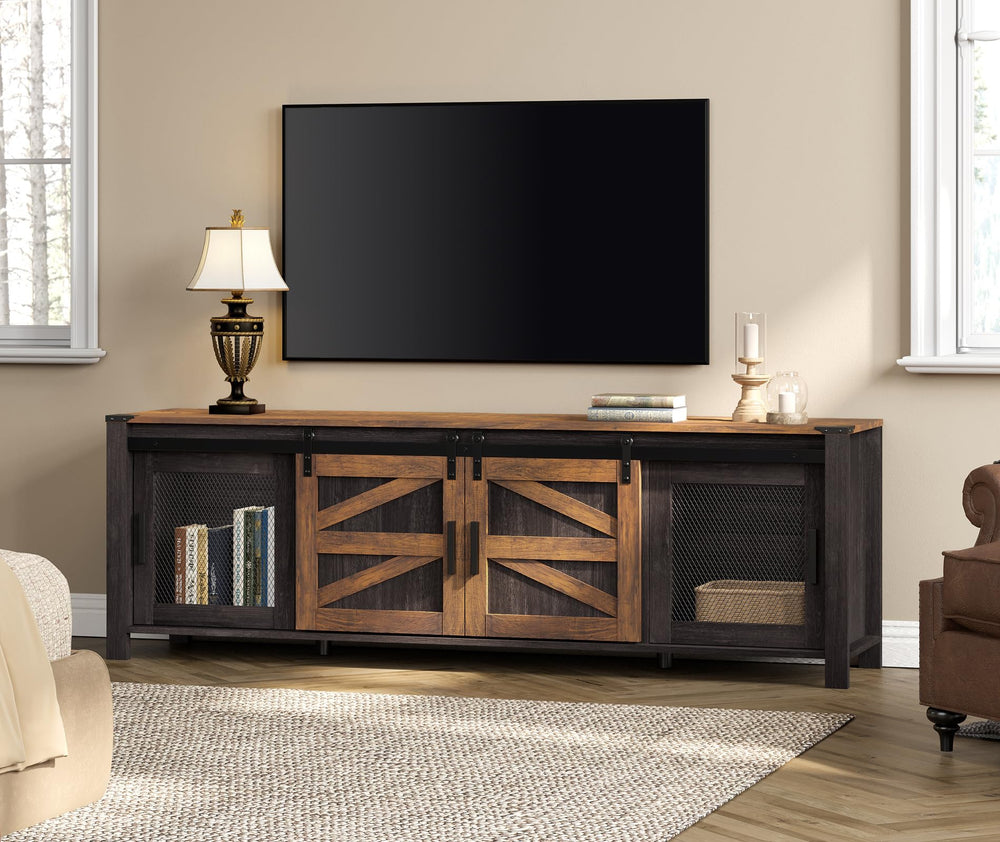 Farmhouse TV Stand for 75" TVs with Sliding Barn Doors