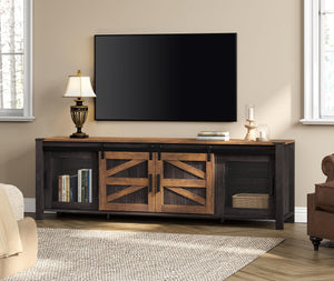 Farmhouse TV Stand for 75" TVs with Sliding Barn Doors