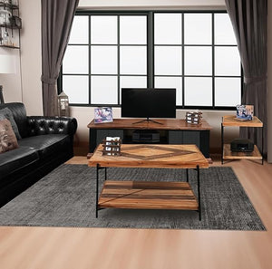 Solid Fir Wood Living Room Table Set with TV Stand
