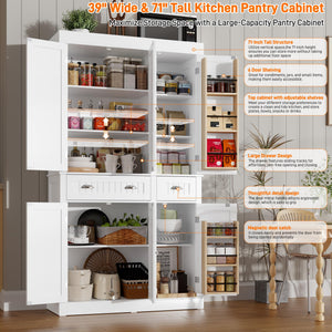 71" Tall Kitchen Pantry Cabinet with Doors & Drawers