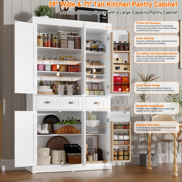 71-Inch Tall Kitchen Pantry Cabinet with Drawers