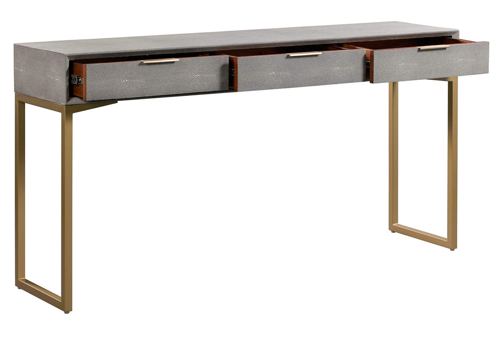 Shagreen Console Table with Brass Legs & 3 Drawers