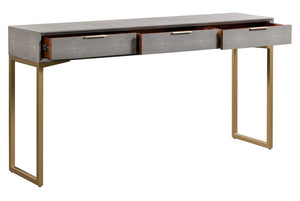 Shagreen Console Table with Brass Legs & 3 Drawers