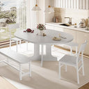 5-Piece Extendable Round Dining Table Set with Chairs and Benches