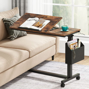 Height Adjustable C-Shaped End Table with Wheels & Tiltable Top