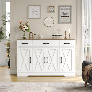 55" Farmhouse Buffet Cabinet with Drawers, Doors & Shelves