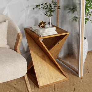 Twisted X Base Solid Wood End Table