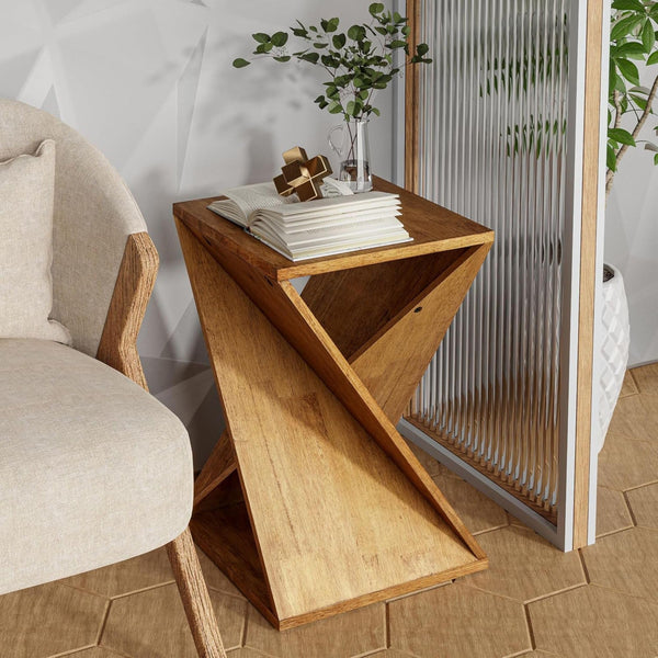 Twisted X Base Solid Wood End Table