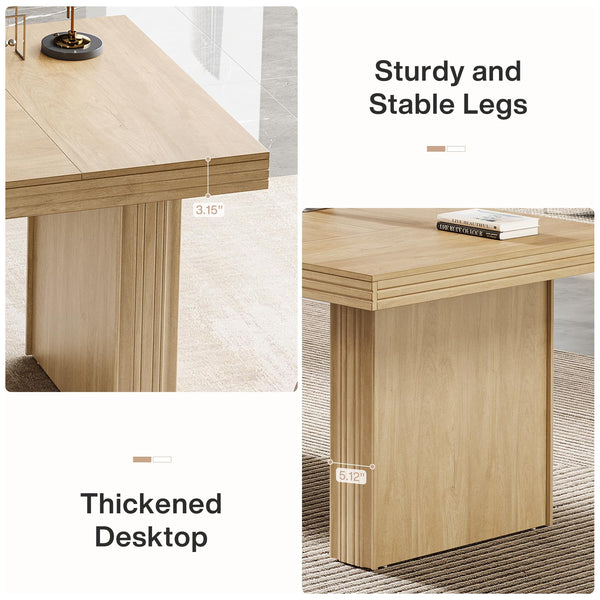 63-Inch Executive Office Desk with Wood Grain Finish and Heavy-Duty Legs