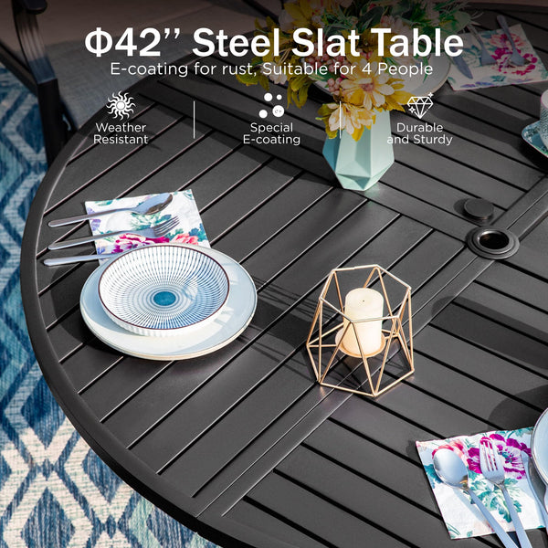 Round Metal Outdoor Dining Table with Umbrella Hole