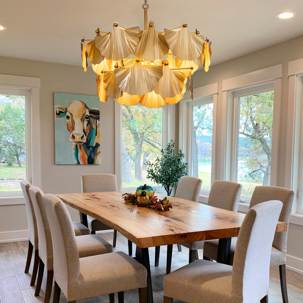 Gold Ginkgo Leaf Chandelier – 8-Light Ceiling Light Fixture