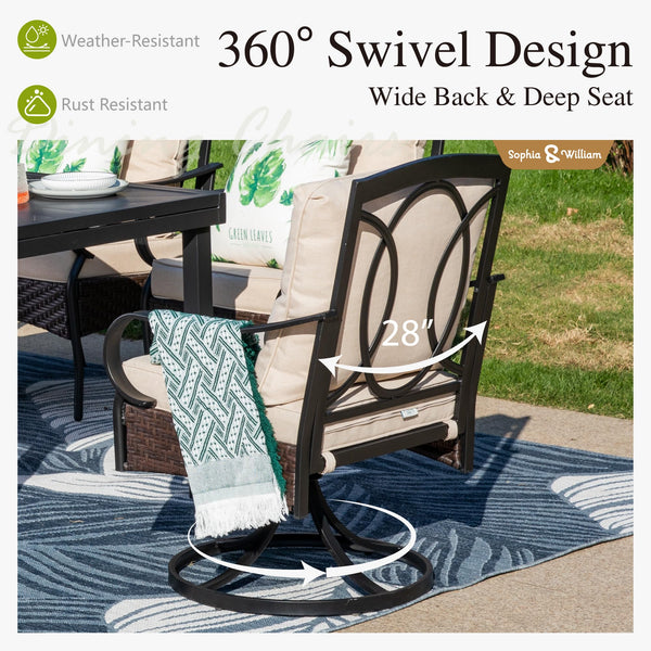 7-Piece Outdoor Patio Dining Set with Swivel Chairs & Rectangular Table