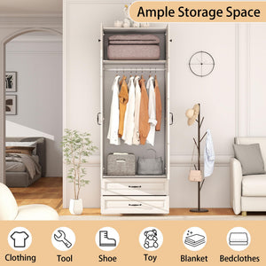 Armoire Wardrobe with Drawers & Hanging Rod