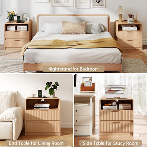 Fluted Nightstand Set of 2 with Charging Station