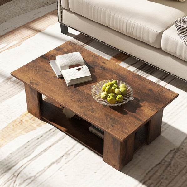 2-Tier Rectangular Coffee Table with Open Shelf