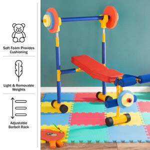 Kids Weight Bench Set & Exercise Bike – Toddler Gym with Leg Press & Barbell