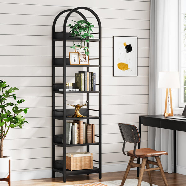6-Tier Arched Bookcase with Metal Frame