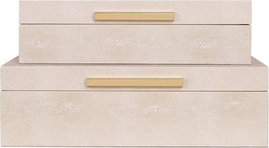 Ivory Shagreen Decorative Boxes Set of 3 with Gold Handles & Velvet Lining