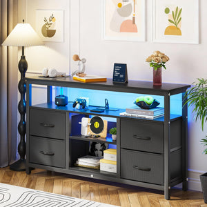Black TV Stand with LED Lights and Power Outlets for 55 Inch TVs