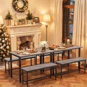 3-Piece Dining Table Set with 2 Benches