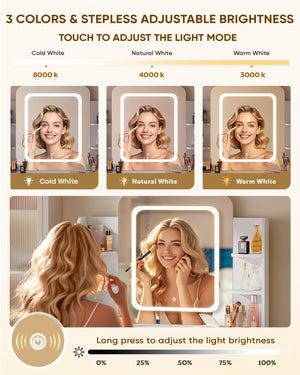 LED Makeup Vanity Desk with Smart Mirror, Power Outlet & Storage