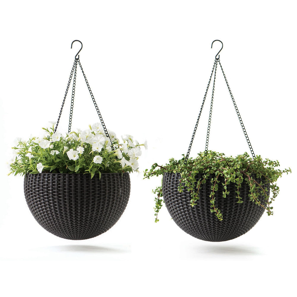 Round Hanging Planter Baskets Set of 2 – Rattan-Look Resin
