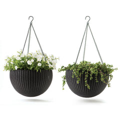 Round Hanging Planter Baskets Set of 2 – Rattan-Look Resin