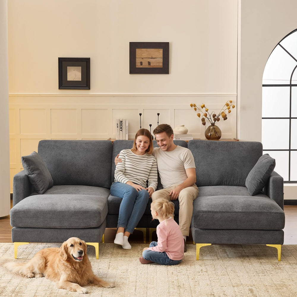 U-Shaped Sectional Sofa with Ottoman – Chenille Cloud Couch, 3-Seater