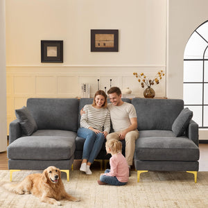 U-Shaped Sectional Sofa with Ottoman – Chenille Cloud Couch, 3-Seater