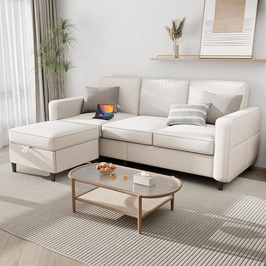 L-Shaped Sectional Sofa with Storage Ottoman