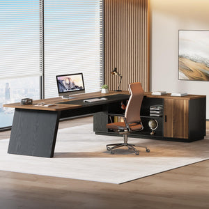 L-Shaped Executive Desk with Cabinet and Storage Shelves